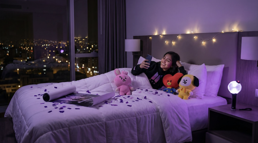 Fan de BTS en su cuarto decorado de su grupo favorito